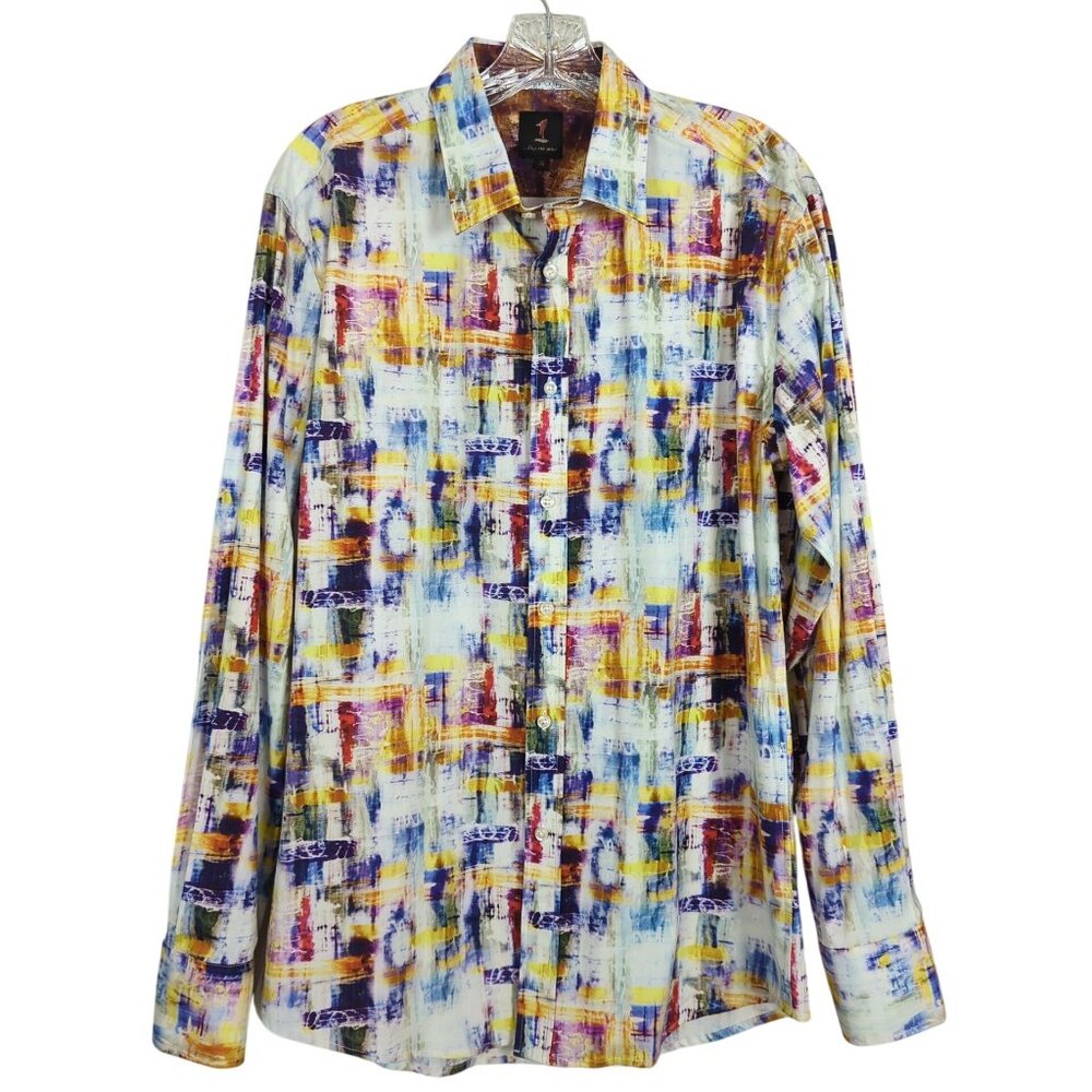 1 like no‎ other long sleeve button front abstract colorful Men's shirt size M